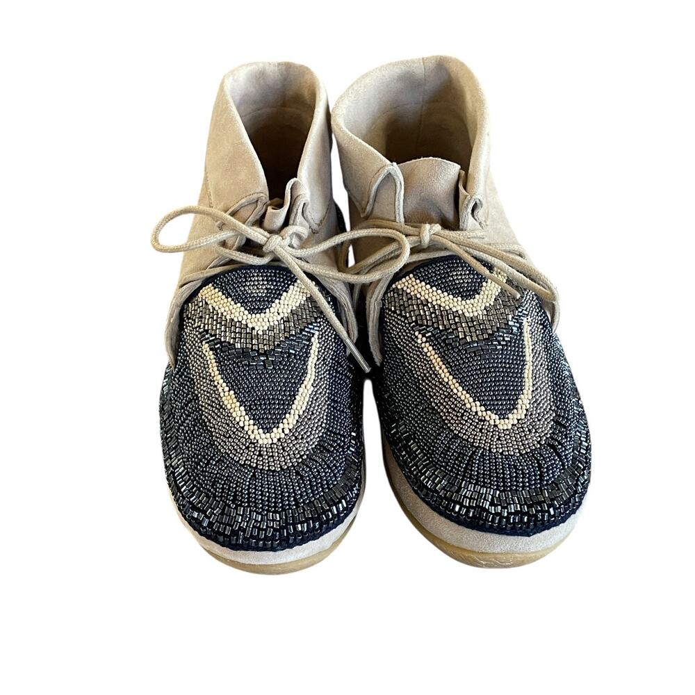 LAIDBACK LONDON Inca Women's Size 36/US 6 Navy Blue Beige Soft Beaded Moccasins - Picture 10 of 10